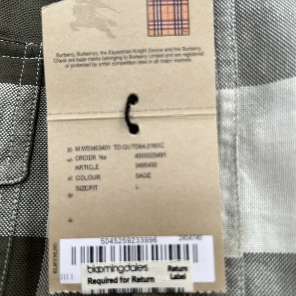 New! Burberry London Men’s large sage green nova check tie dye toned shirt.